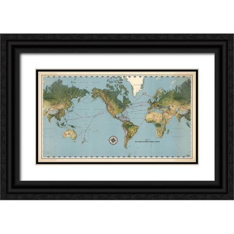 Pan American World Airways Map I Black Ornate Wood Framed Art Print with Double Matting by CAG