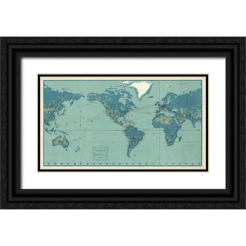 Pan American World Airways Map II Black Ornate Wood Framed Art Print with Double Matting by CAG