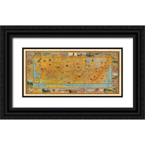 Transcontinental Air Transport Map Black Ornate Wood Framed Art Print with Double Matting by CAG