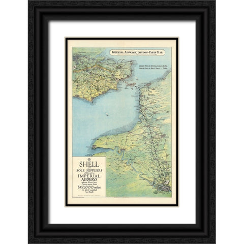 Imperial Airways - London to Paris Map Black Ornate Wood Framed Art Print with Double Matting by CAG