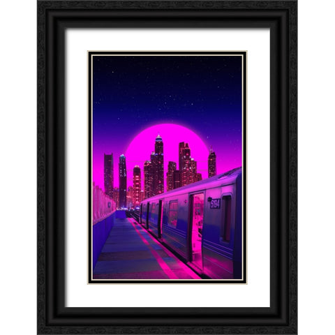 Neon City Train Black Ornate Wood Framed Art Print with Double Matting by Orozco, Danner