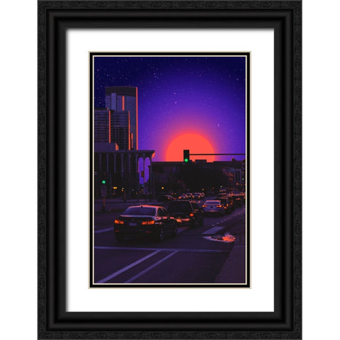 Outrun City Black Ornate Wood Framed Art Print with Double Matting by Orozco, Danner