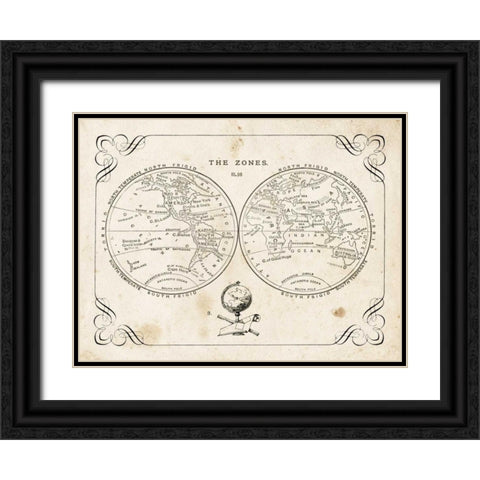 Zone World Map II Black Ornate Wood Framed Art Print with Double Matting by Babbit, Gwendolyn