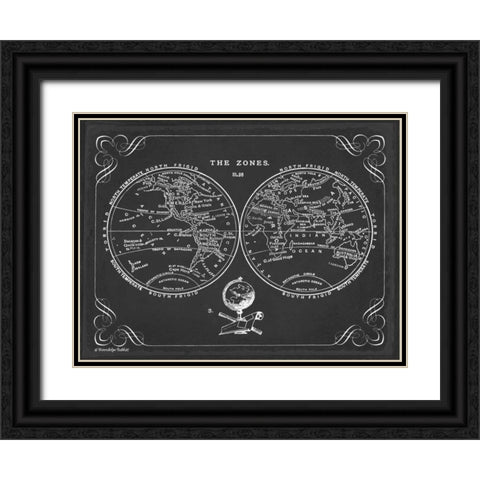 Zone World Map III Black Ornate Wood Framed Art Print with Double Matting by Babbit, Gwendolyn