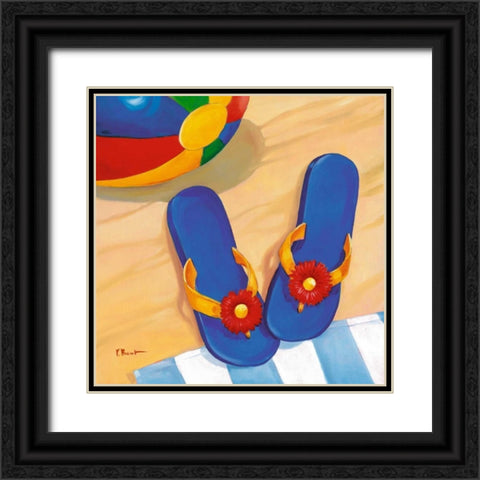 Blue Flip Flops Black Ornate Wood Framed Art Print with Double Matting by Brent, Paul