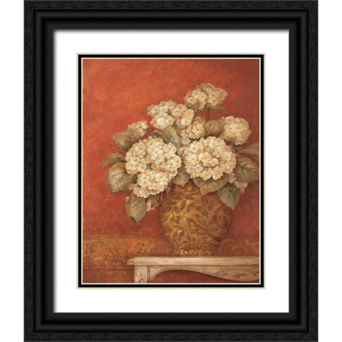 Villa Flora Hydrangeas Black Ornate Wood Framed Art Print with Double Matting by Gladding, Pamela