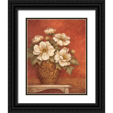Villa Flora Peonies Black Ornate Wood Framed Art Print with Double Matting by Gladding, Pamela