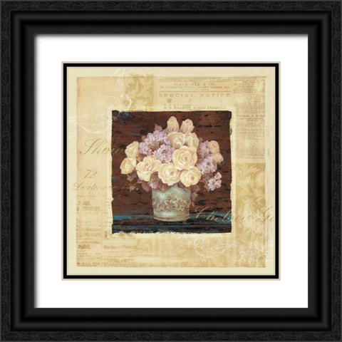 Vintage Rose Yellow Black Ornate Wood Framed Art Print with Double Matting by Gladding, Pamela