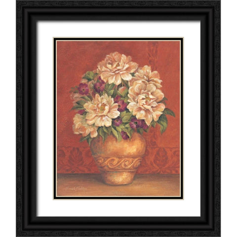 Tuscan Peonies Black Ornate Wood Framed Art Print with Double Matting by Gladding, Pamela