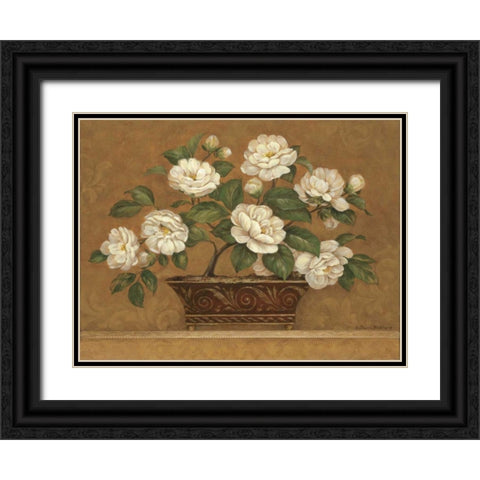 Camellia Tapestry Black Ornate Wood Framed Art Print with Double Matting by Gladding, Pamela