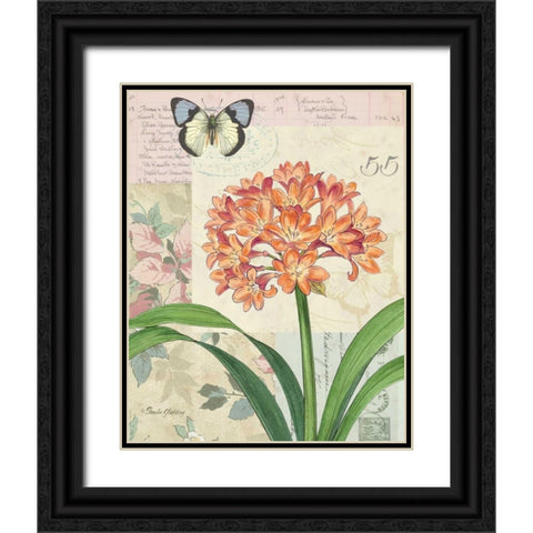 Clivia Floral Collage Black Ornate Wood Framed Art Print with Double Matting by Gladding, Pamela