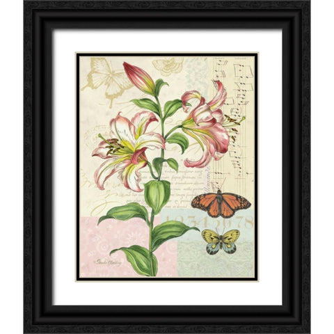 Oripet Lily Collage Black Ornate Wood Framed Art Print with Double Matting by Gladding, Pamela