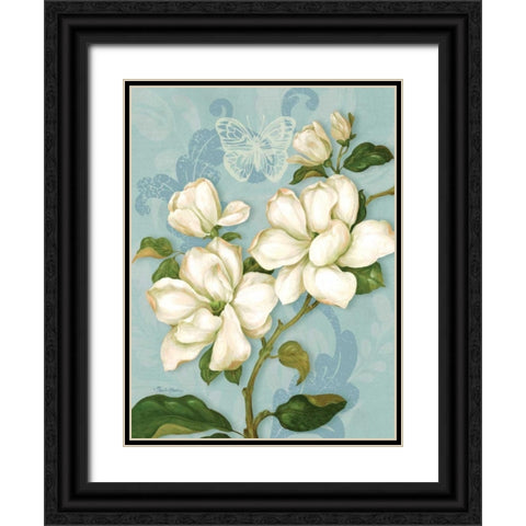 Magnolias Black Ornate Wood Framed Art Print with Double Matting by Gladding, Pamela