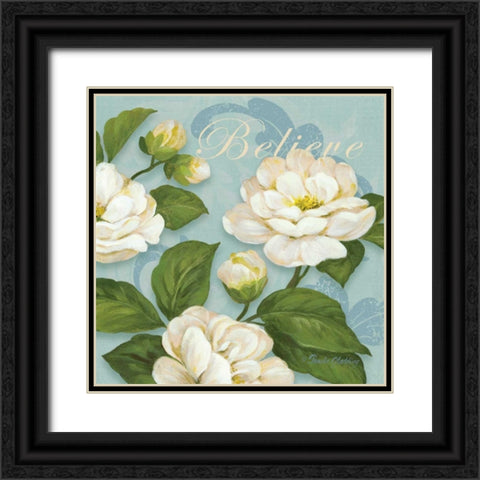 Inspiration Camellias Black Ornate Wood Framed Art Print with Double Matting by Gladding, Pamela