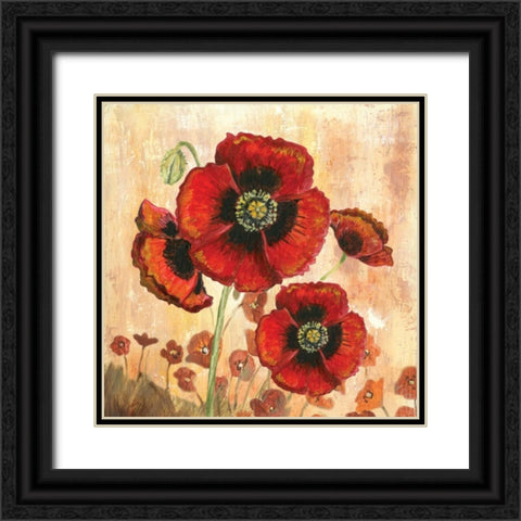 Big Red Poppies I Black Ornate Wood Framed Art Print with Double Matting by Gorham, Gregory