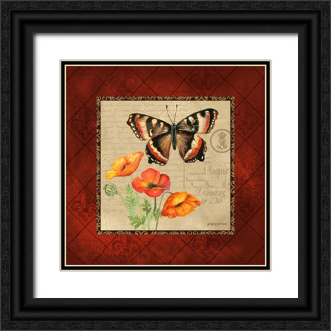 Butterfly and Poppies Black Ornate Wood Framed Art Print with Double Matting by Gorham, Gregory