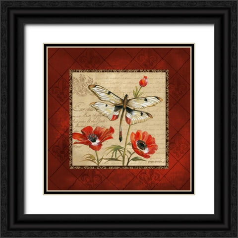 Dragonfly and Poppies Black Ornate Wood Framed Art Print with Double Matting by Gorham, Gregory
