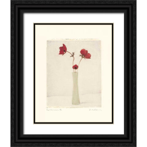 Red Anemones III Black Ornate Wood Framed Art Print with Double Matting by Melious, Amy