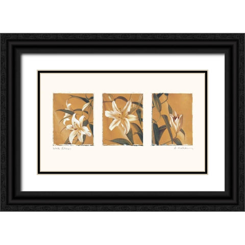 White Lilies Black Ornate Wood Framed Art Print with Double Matting by Melious, Amy