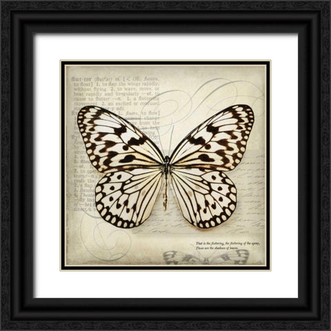 Butterflies Script III Black Ornate Wood Framed Art Print with Double Matting by Melious, Amy