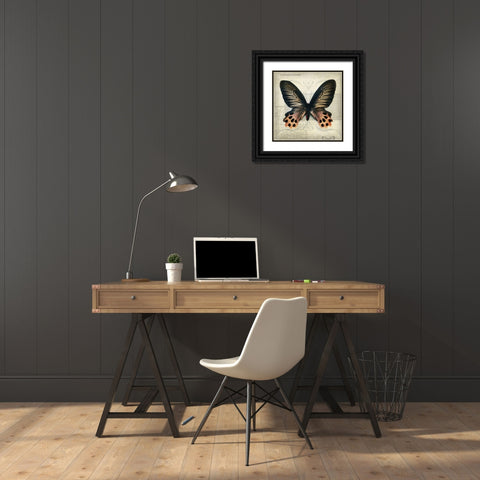 Butterflies Script IV Black Ornate Wood Framed Art Print with Double Matting by Melious, Amy