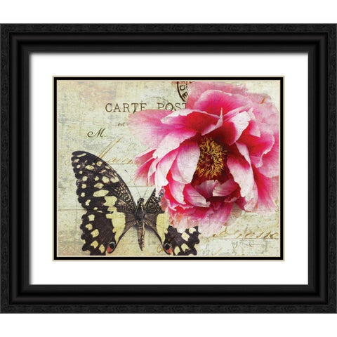 Carte Postale Peony Black Ornate Wood Framed Art Print with Double Matting by Melious, Amy