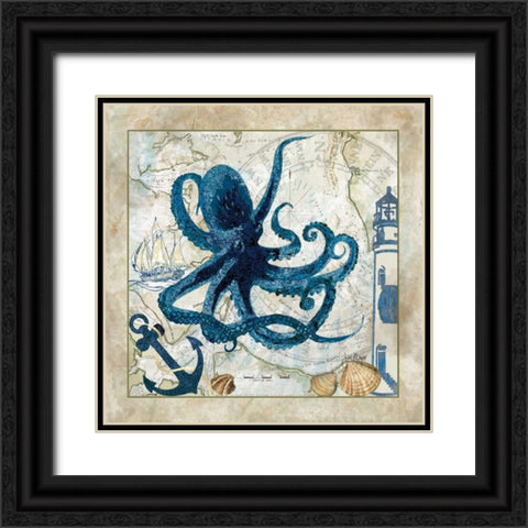 Nautical Octopus Black Ornate Wood Framed Art Print with Double Matting by Meyer, Jill