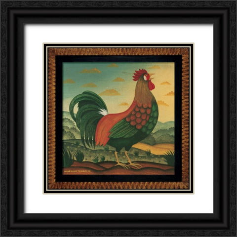 Rooster Black Ornate Wood Framed Art Print with Double Matting by Pedersen, Diane