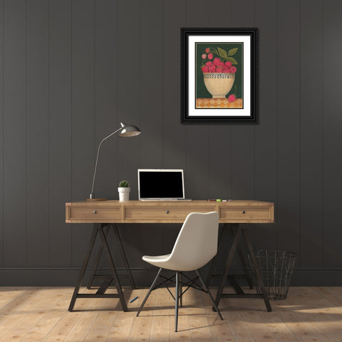 Cup O Raspberries Black Ornate Wood Framed Art Print with Double Matting by Pedersen, Diane