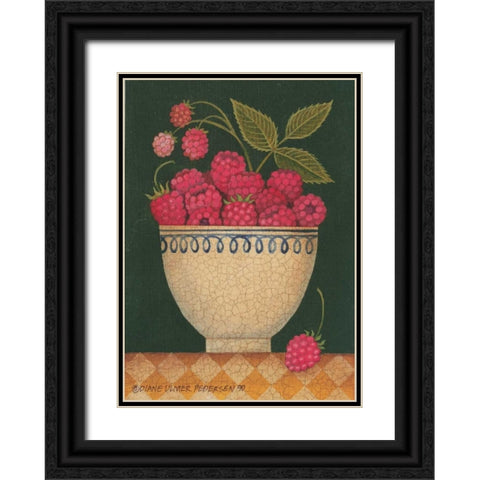 Cup O Raspberries Black Ornate Wood Framed Art Print with Double Matting by Pedersen, Diane