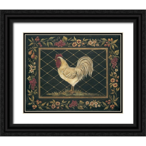 Old World Rooster Black Ornate Wood Framed Art Print with Double Matting by Poloson, Kimberly