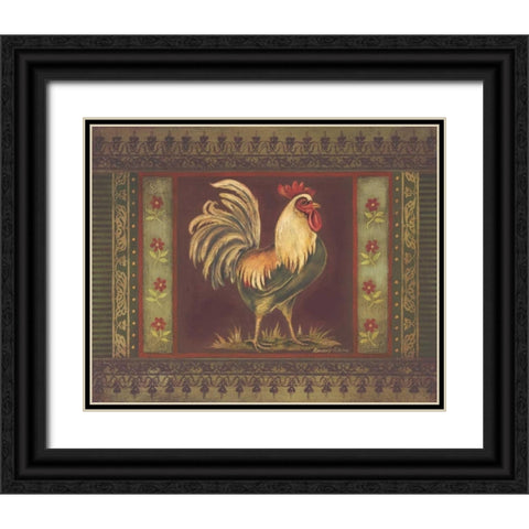 Mediterranean Rooster II Black Ornate Wood Framed Art Print with Double Matting by Poloson, Kimberly