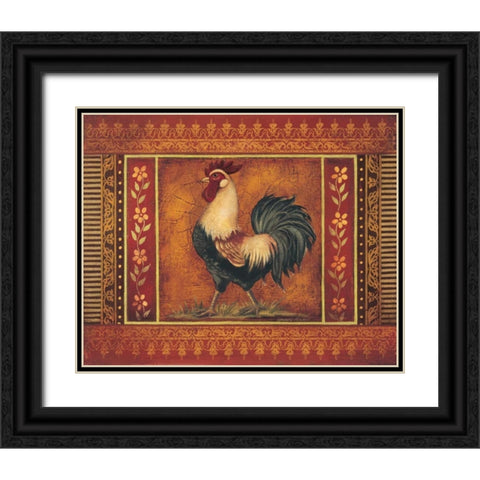 Mediterranean Rooster III Black Ornate Wood Framed Art Print with Double Matting by Poloson, Kimberly
