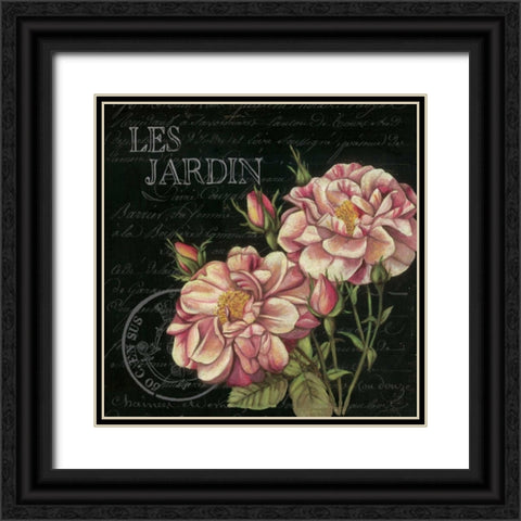 Les Jardin Roses Sq. Black Ornate Wood Framed Art Print with Double Matting by Poloson, Kimberly