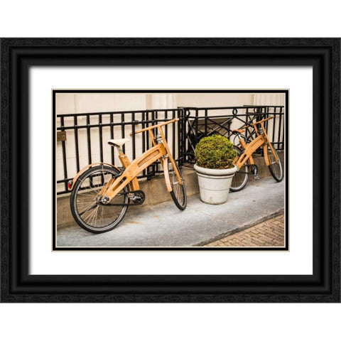 Wooden Bicycles in Amsterdam Black Ornate Wood Framed Art Print with Double Matting by Berzel, Erin