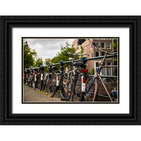 Bikes on Bridge II Black Ornate Wood Framed Art Print with Double Matting by Berzel, Erin