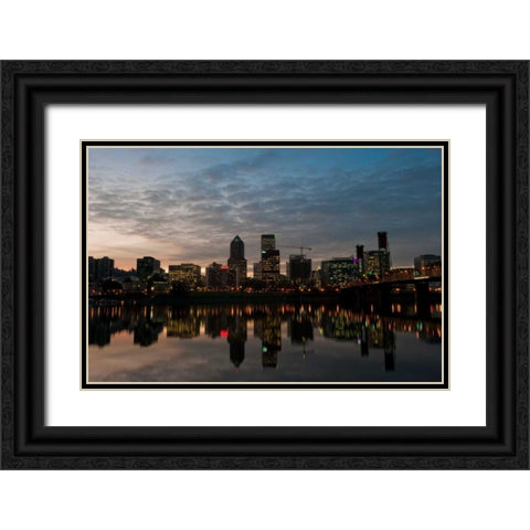 Portland Waterfront I Black Ornate Wood Framed Art Print with Double Matting by Berzel, Erin