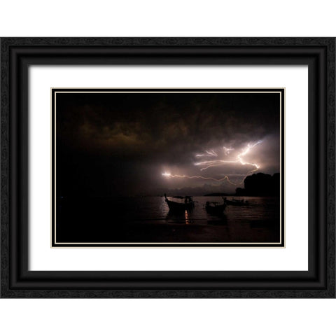 Railay Beach Lightning II Black Ornate Wood Framed Art Print with Double Matting by Berzel, Erin