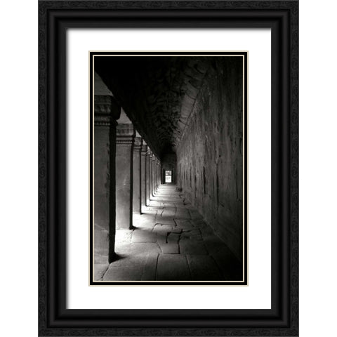 Ta Prohm Walkway BW Black Ornate Wood Framed Art Print with Double Matting by Berzel, Erin
