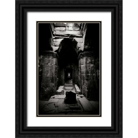Preah Khan BW Black Ornate Wood Framed Art Print with Double Matting by Berzel, Erin