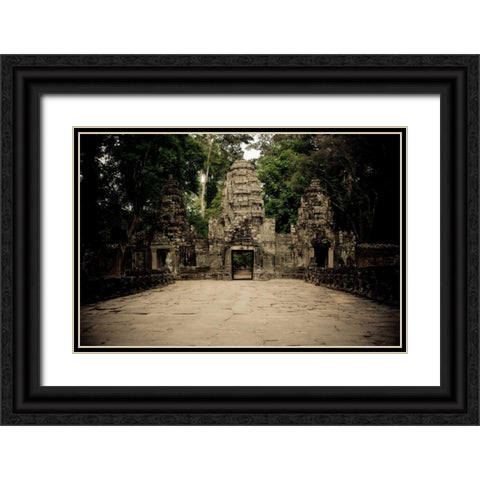 Preah Khan III Black Ornate Wood Framed Art Print with Double Matting by Berzel, Erin