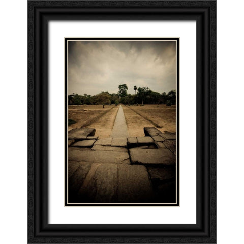 Angkor Wat Pathway Black Ornate Wood Framed Art Print with Double Matting by Berzel, Erin