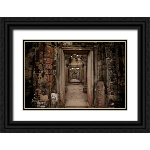 Preah Khan IV Black Ornate Wood Framed Art Print with Double Matting by Berzel, Erin