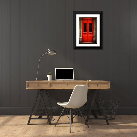 Red Door in Paris Black Ornate Wood Framed Art Print with Double Matting by Berzel, Erin