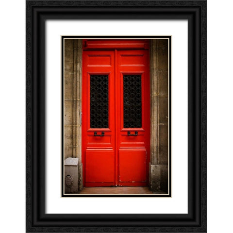 Red Door in Paris Black Ornate Wood Framed Art Print with Double Matting by Berzel, Erin