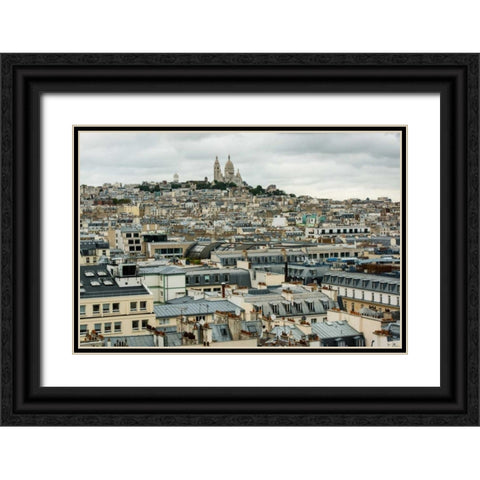 Paris Rooftops II Black Ornate Wood Framed Art Print with Double Matting by Berzel, Erin