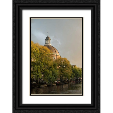 Amsterdam Singel Canal Black Ornate Wood Framed Art Print with Double Matting by Berzel, Erin