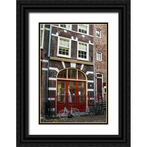 Red Door in Amsterdam Black Ornate Wood Framed Art Print with Double Matting by Berzel, Erin