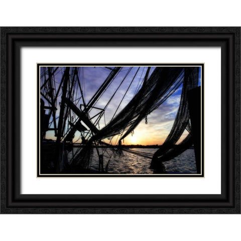 Shrimpers at Sunrise I Black Ornate Wood Framed Art Print with Double Matting by Hausenflock, Alan