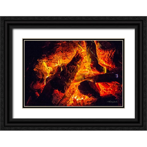 A Winters Fire Black Ornate Wood Framed Art Print with Double Matting by Hausenflock, Alan